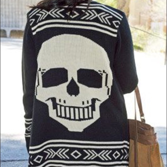 🎉SOLD!! skull punk black cardigan sweater large!! - Picture 4 of 4