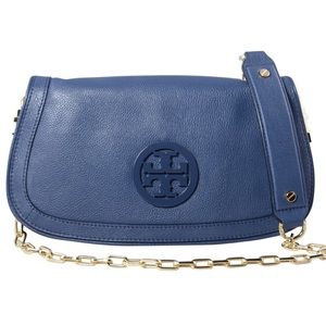 Tory Burch Night Sky Blue Amanda Logo Clutch Bag