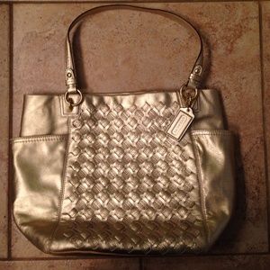 Coach Gold Woven Leather North/South Handbag