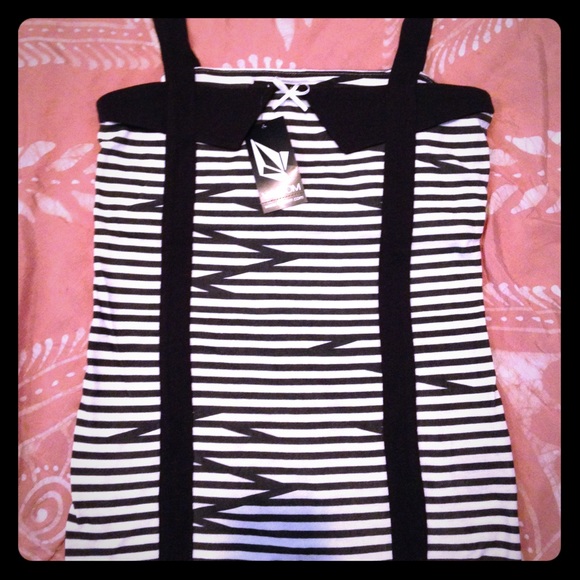 BNWT- Volcom Black & White Sailor Striped Tank - Picture 1 of 4