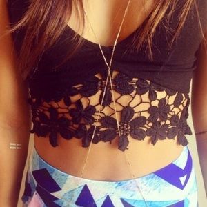 LF Black Floral Trim Crop Top