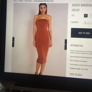 Rust colored Jersey Bandeau Midi Dress