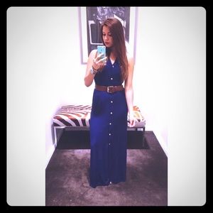 Michael Kors Navy Belted Maxi Dress