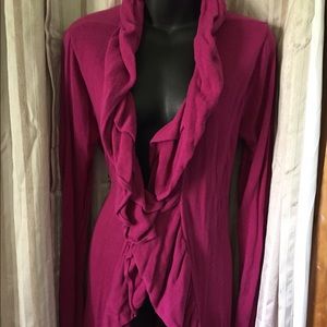 Magenta Open Cardigan with Ruffle Details