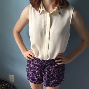 Cream colored jeweled collared tank