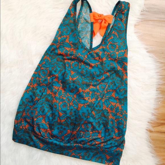 Turquoise/ Orange pattern tank