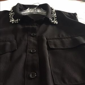 Black jeweled collared shirt