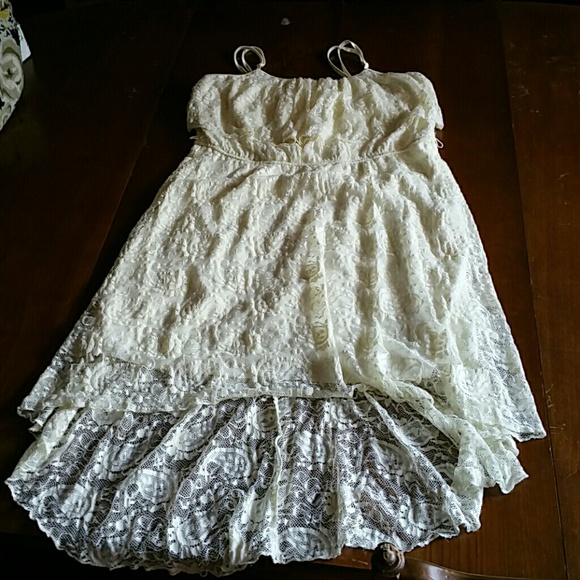 white lace high low dress