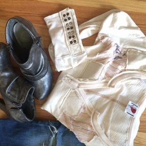 SALE! Boho Free People Henley-cream w/rocker deets