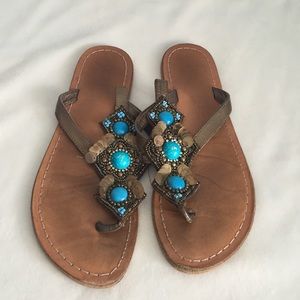 Blue Stoned Sequined Flip Flops