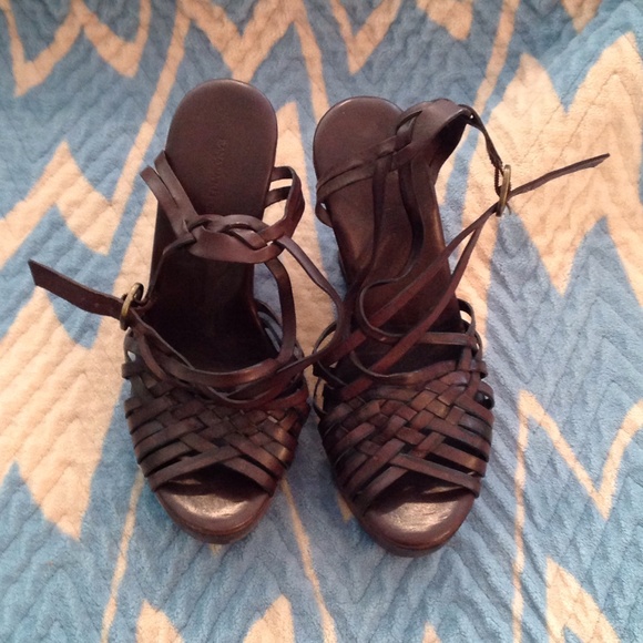 Brown leather wedge