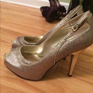 Guess 4 inch Gold/Silver High Heel Peep Toe