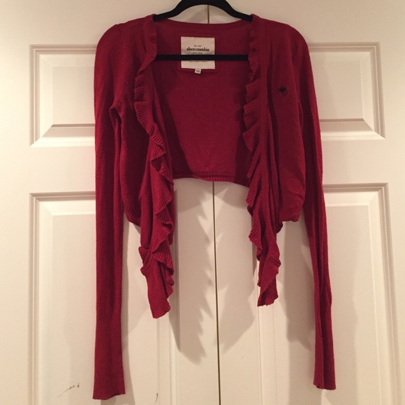Red Abercrombie cardigan with ruffles