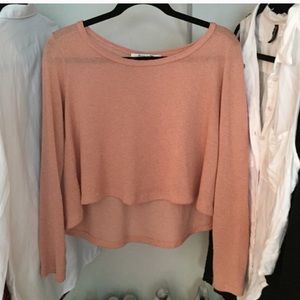 Pale pink long sleeve crop top