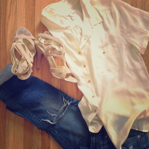 J Crew Cream Ivory Silk Blouse w/Gold Buttons sz10