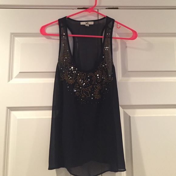Cute navy tank top with gold beading