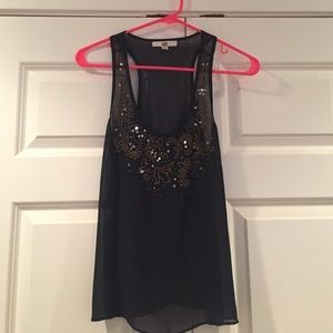 Cute navy tank top with gold beading