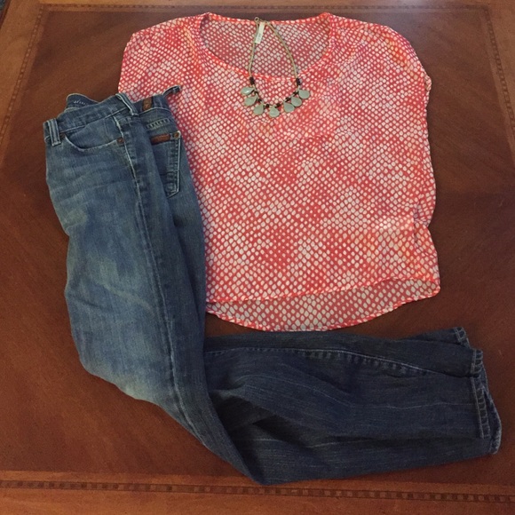 Coral chiffon shirt! Practically new!