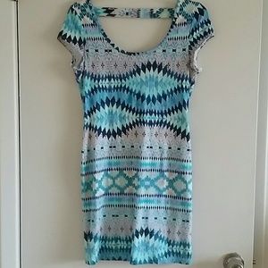 Aztec body con open back dress