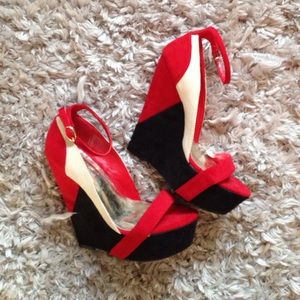 Colorblock ankle strap wedges
