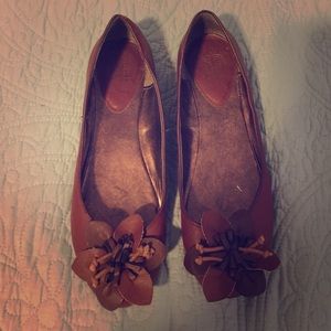 Leather Flower Ballet Flats