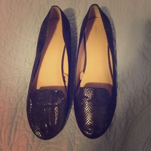 Snakeskin penny loafer flats
