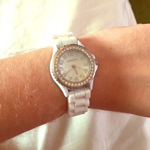 Rubber and diamond white watch