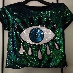 Eye of the Beholder Blue Green Sequin Crop