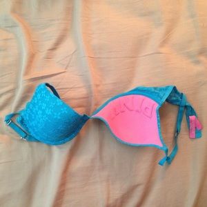 Teal Bra with Lace Flower Overlay