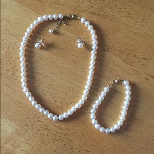 Faux Pearl Necklace, Bracelet & Earrings Set