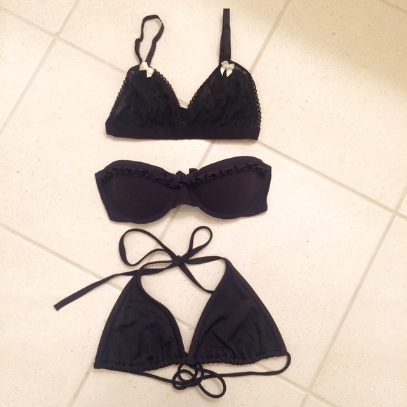 Set of 3 black tops (2 bikini, 1 bralette)