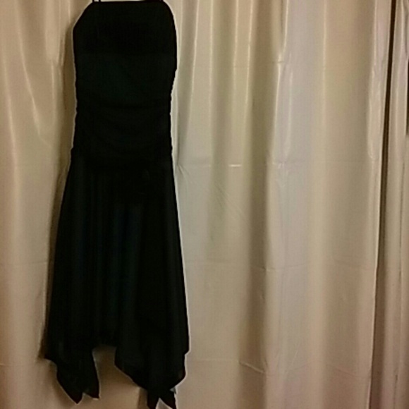 Blue dress with black shear material over