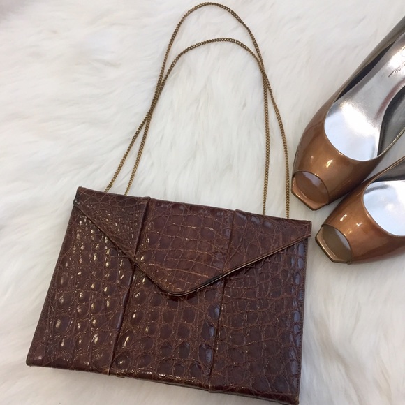 Vintage Handbags - Vintage Purse - patent crocodile w/ gold chain