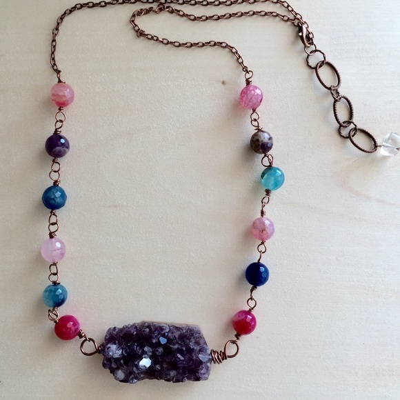 Raw Amethyst and Agate Crystal Necklace