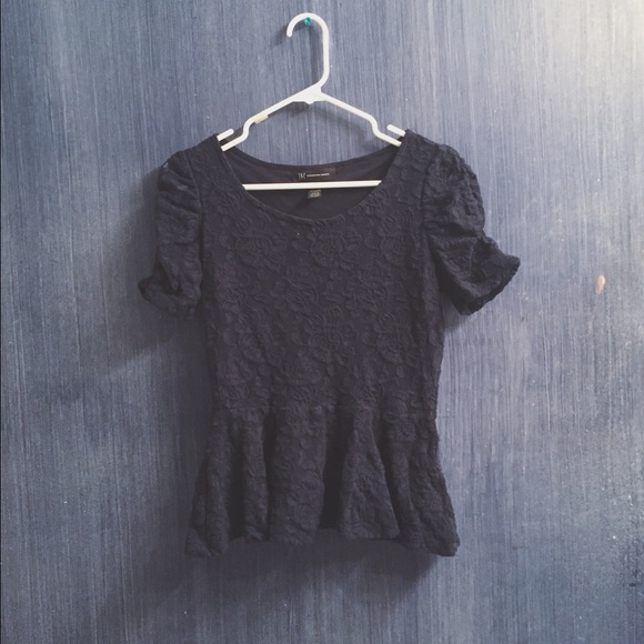 blue peplum lace shirt