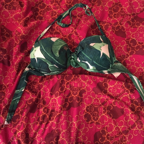 Green tropical print bikini top