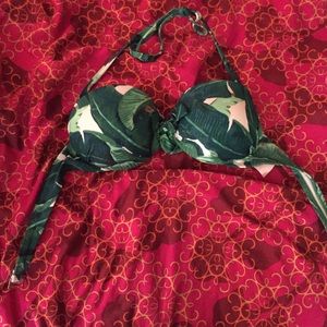 Green tropical print bikini top