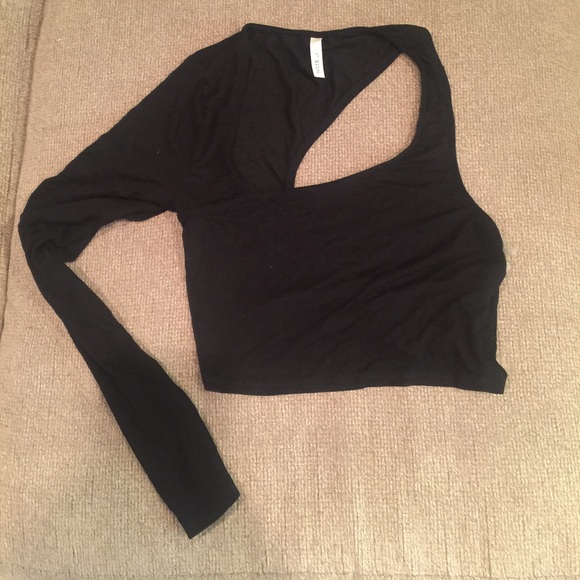 Brand new! Black one arm long sleeved crop top