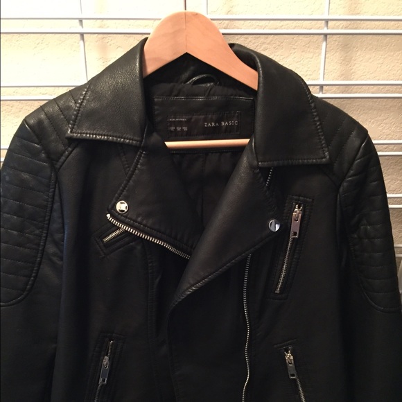 ZARA Black Faux Leather Motorcycle Jacket Sz XL