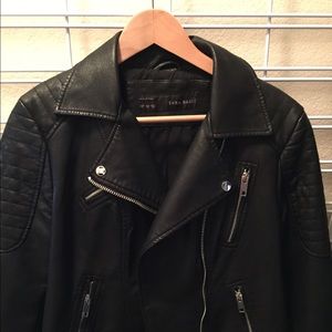 ZARA Black Faux Leather Motorcycle Jacket Sz XL