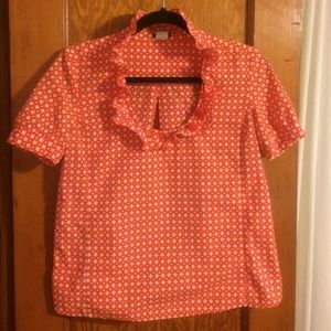 Jcrew Orange and White Ruffle Collar Top