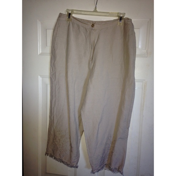 Marla Kim Khaki Capri Embroidered Pants sz Large - Picture 1 of 4