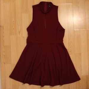 Forever 21 burgundy halter skater dress w/ keyhole