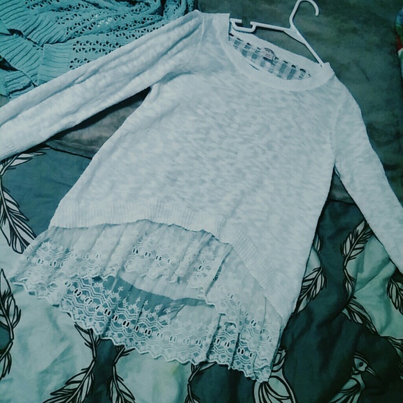 white, lace trimmed Sweater