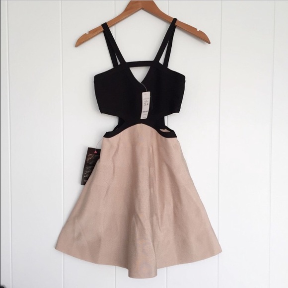Bebe bandage fit and flare dress with cutouts