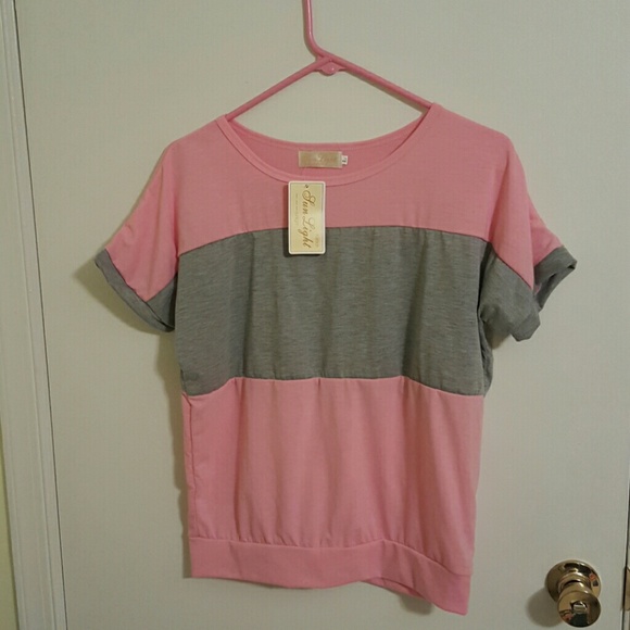Tops - Pink and Gray Short-Sleeved Shirt