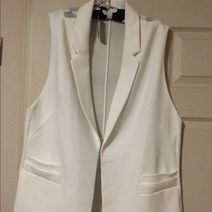 Cream Plus Size Sleeveless Blazer with Sheer Back