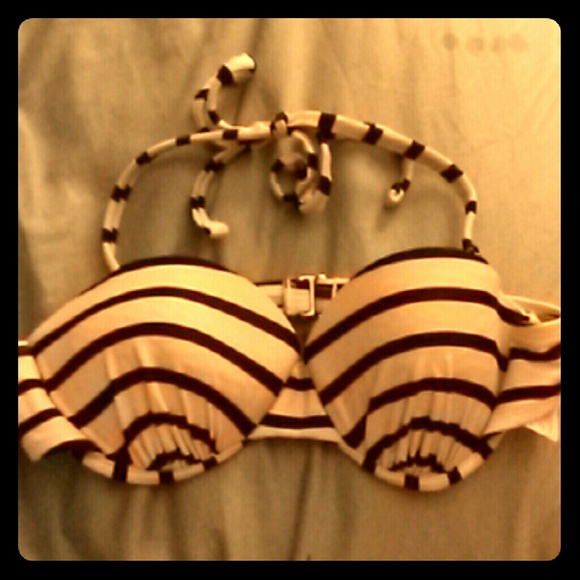 Black and White Striped bathing suit top
