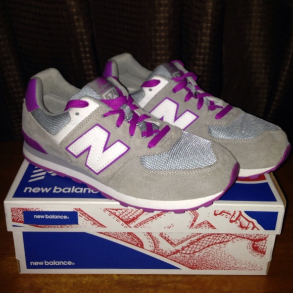 New Balance 574 grey and purple sneakers