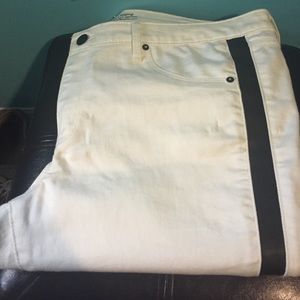 White Jeans With Leather Panel